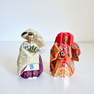 NARA ITTO-BORI JAPANESE WOODEN CARVED FIGURINES SET OF 2 H: 4"
